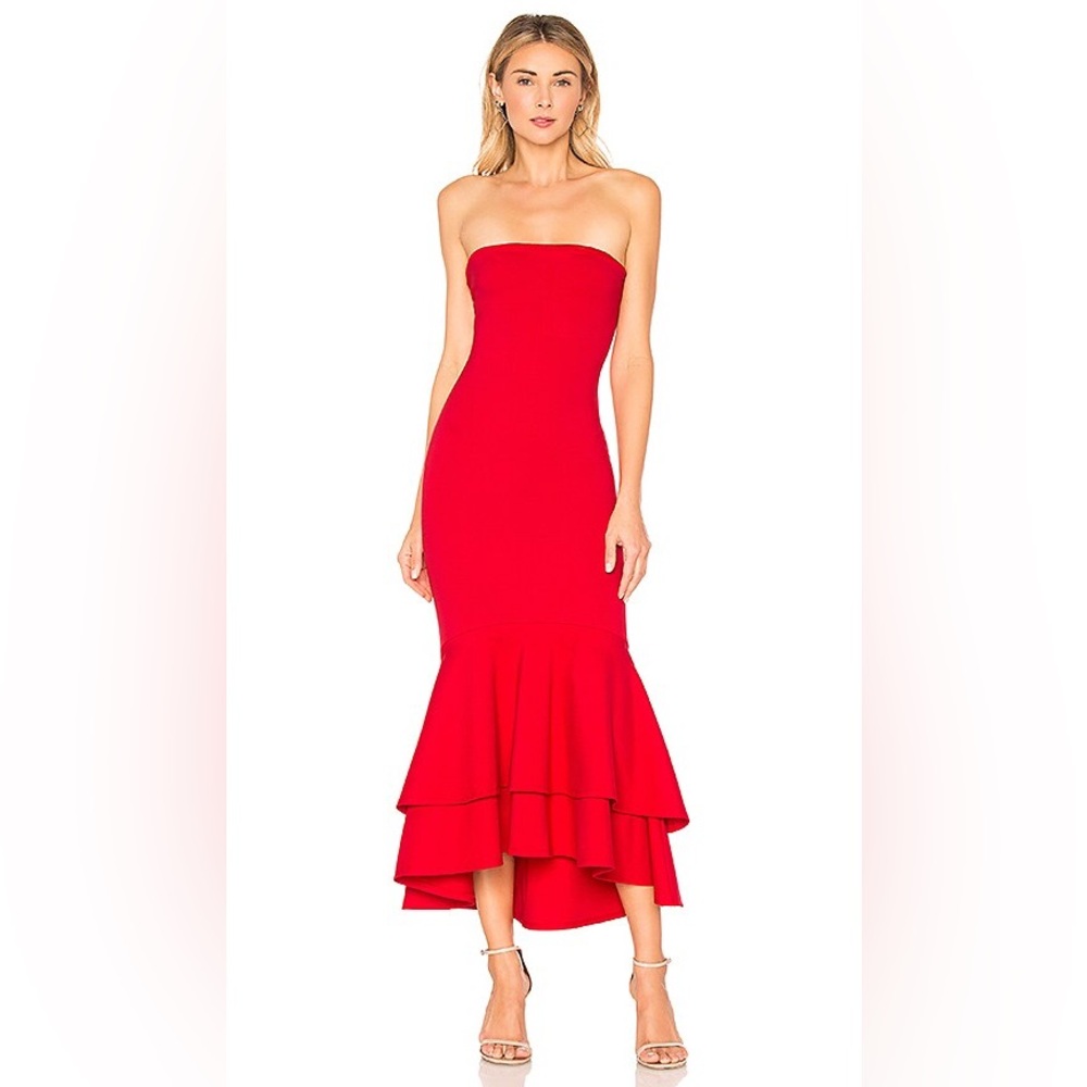 Lovers + Friends Dillion Midi Ruffle Dress in Poppy Bright Red size S